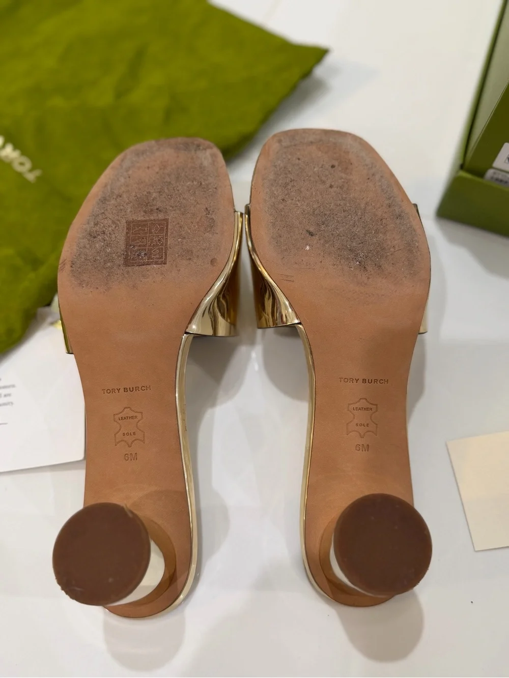 Tory Burch Metallic Gold Logo Slide Mules